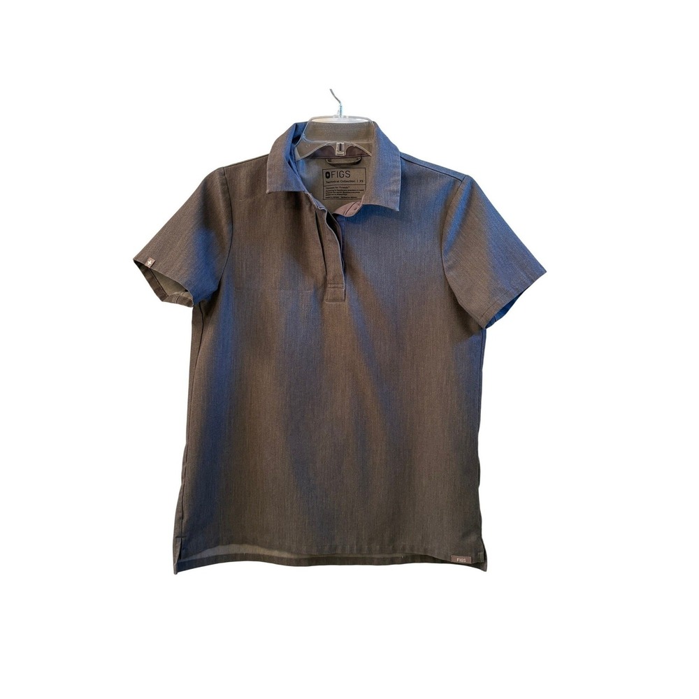 FIGS Nala Technical Collection Scrub Top Medical Grey Polo Collar Womens XS